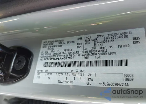 2023 Ford F-150 Xl из США, поврежденный, VIN 1FTEW1CP8PKG12822